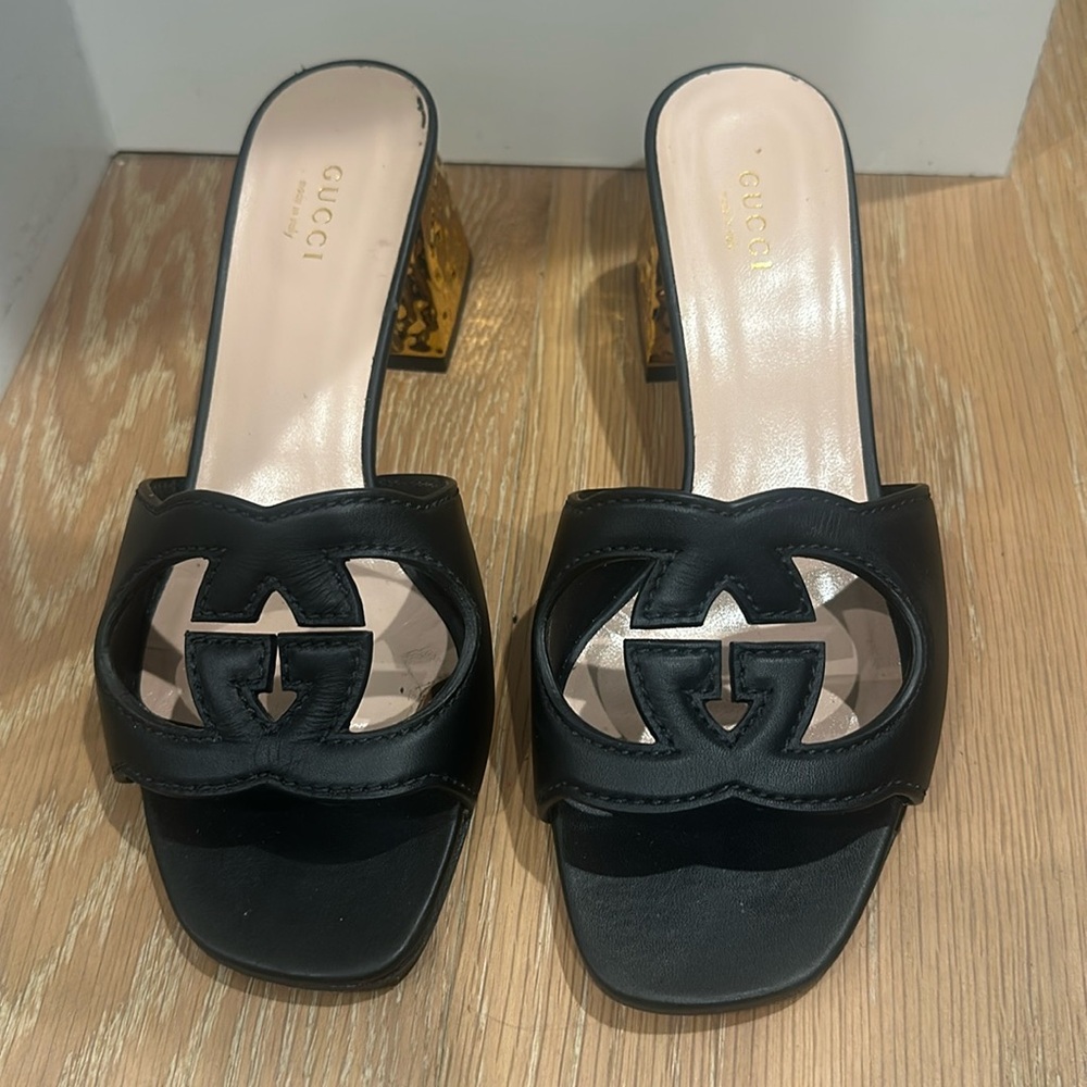 Authentic black and gold Gucci sandals